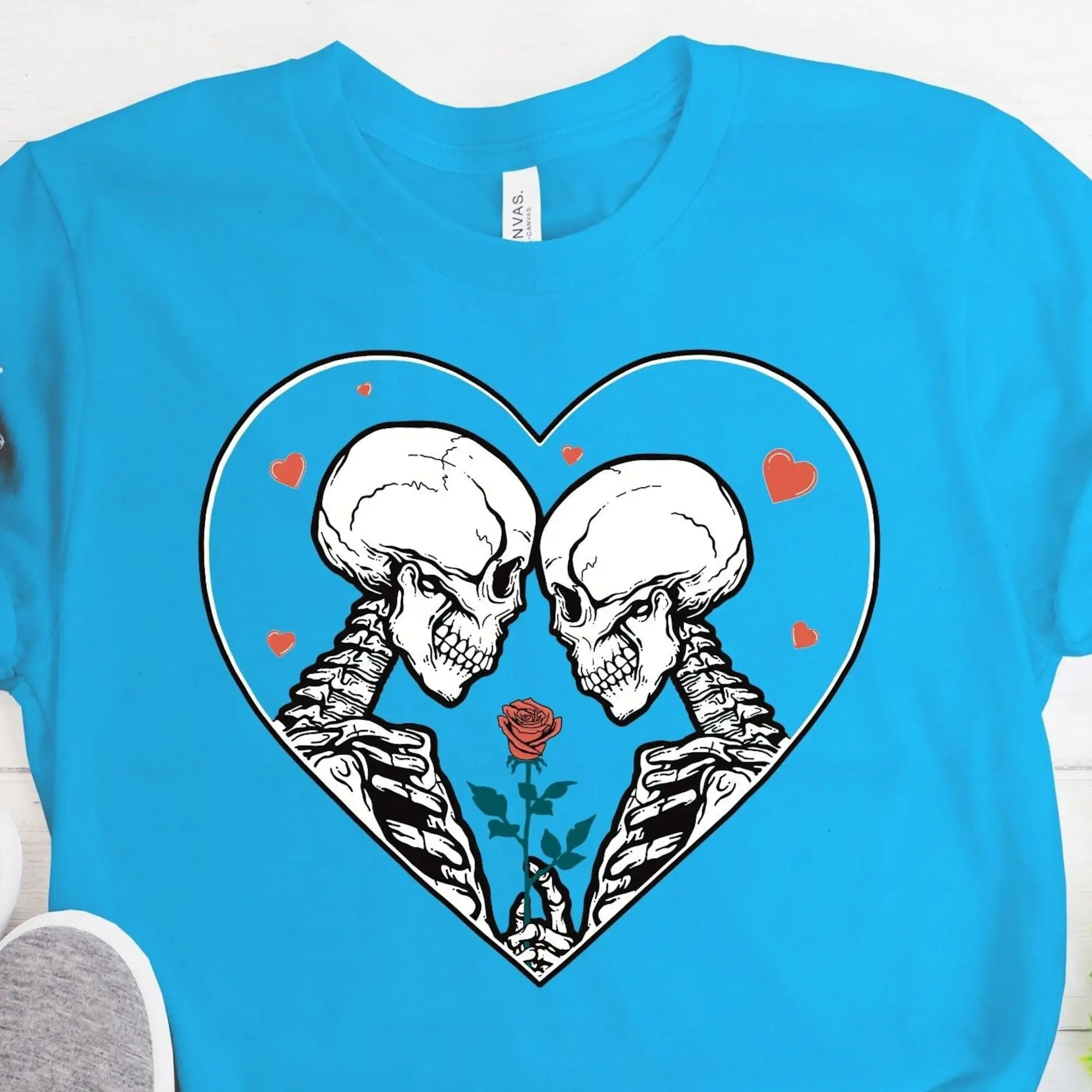 Skeleton Lovers Couple Spooky Art Valentines Day Heart Skulls Gothic Grunge Beauty Vitality Mystical Friends Matching T Shirt