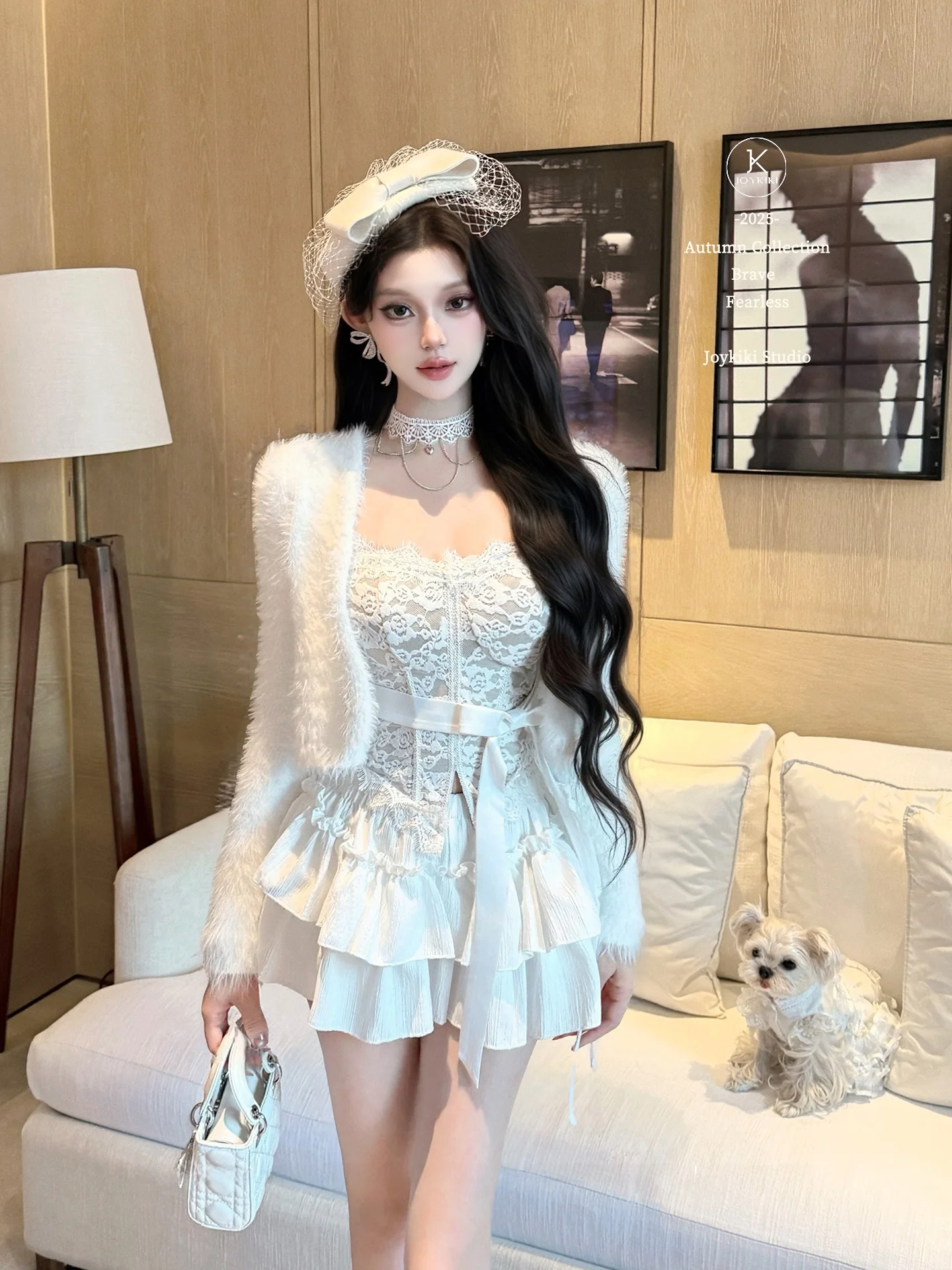 

Короткий топ с кружевной завязкой Ele от Joykiki, из смесового хлопка и полиэстера, с длинными рукавами, подходит для осеннего образа, модный.