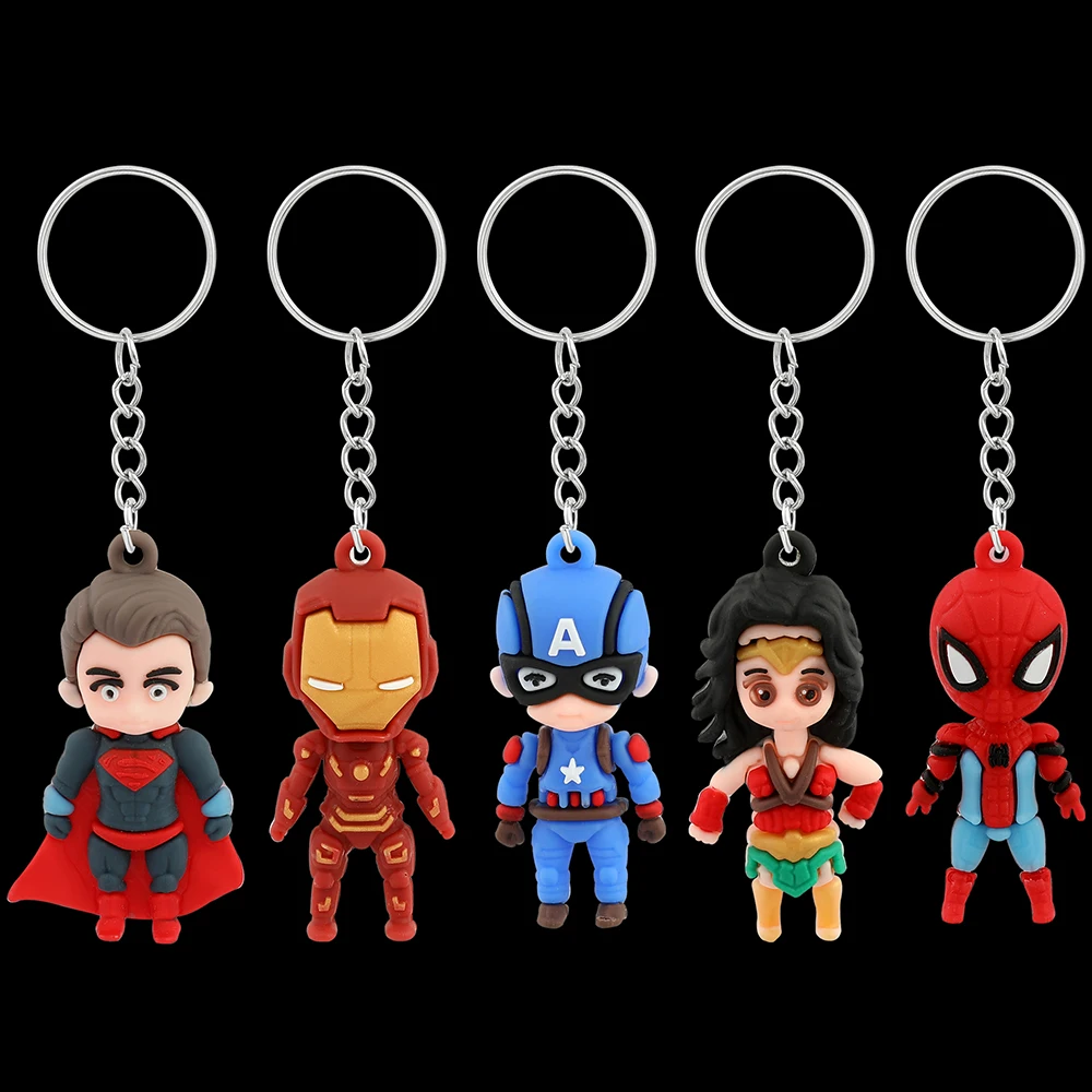 Superhero Iron Man Doll Cartoon Figure Spiderman Keychain Accessories Marvel Avengers Keyrings Bag Kids Jewelry Friendship Gift