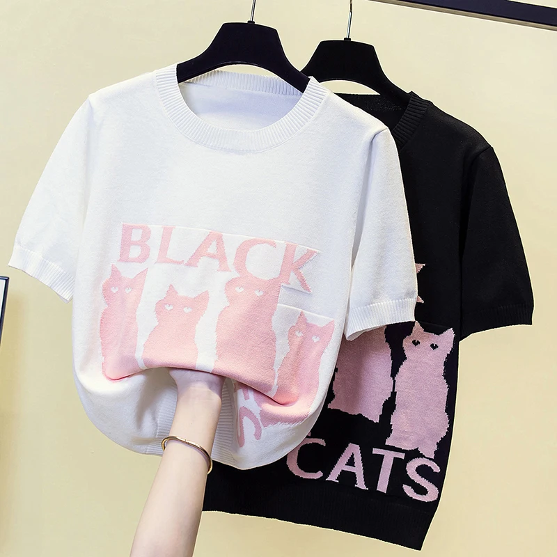 

Korean Stylish Letter Tshirt Sweater Women 2023 Summer Loose Fashion Basic Tops Tees Short Sleeve O-neck Ladies Pullover