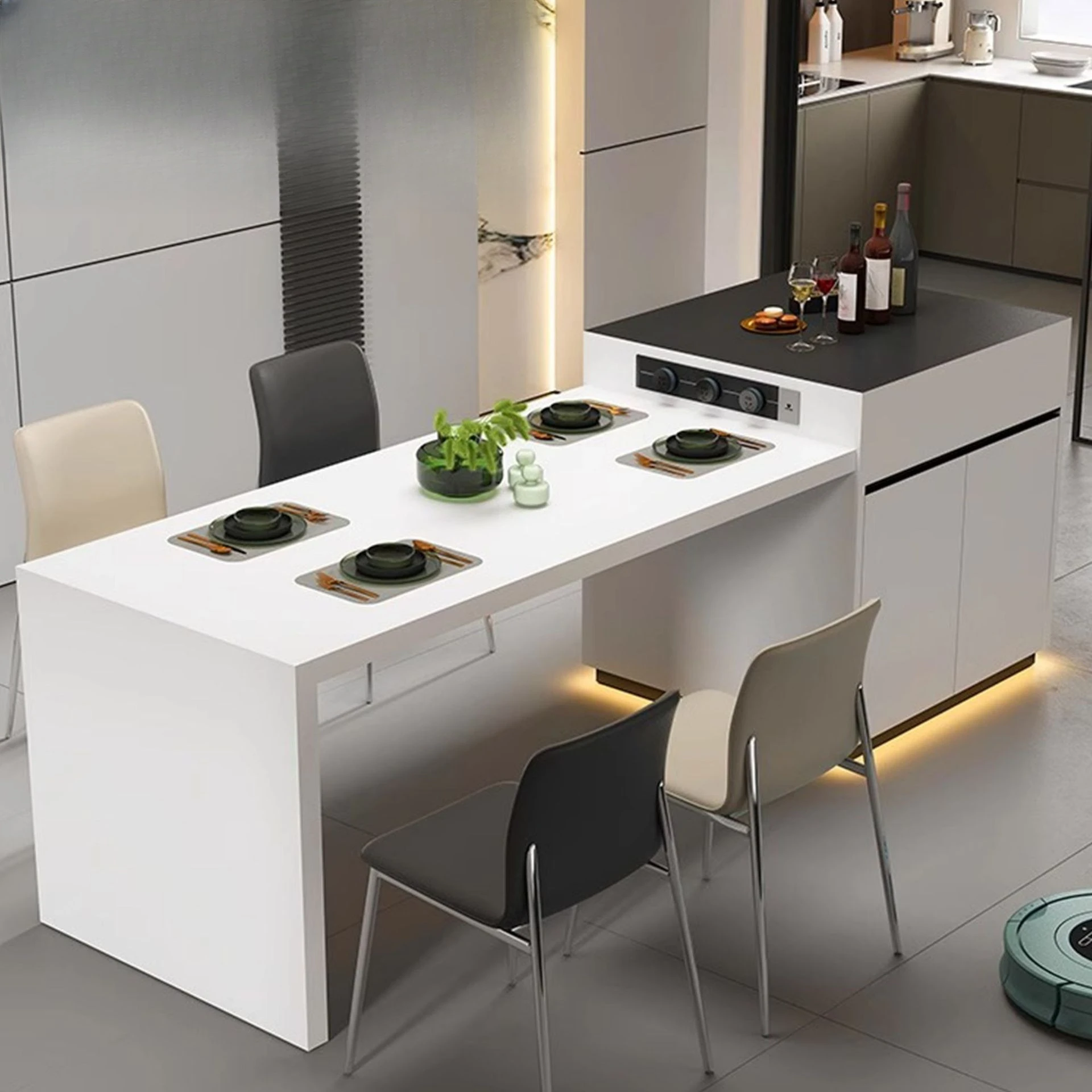 Rock slab middle island telescopic integrated retractable household simple collapse household  table