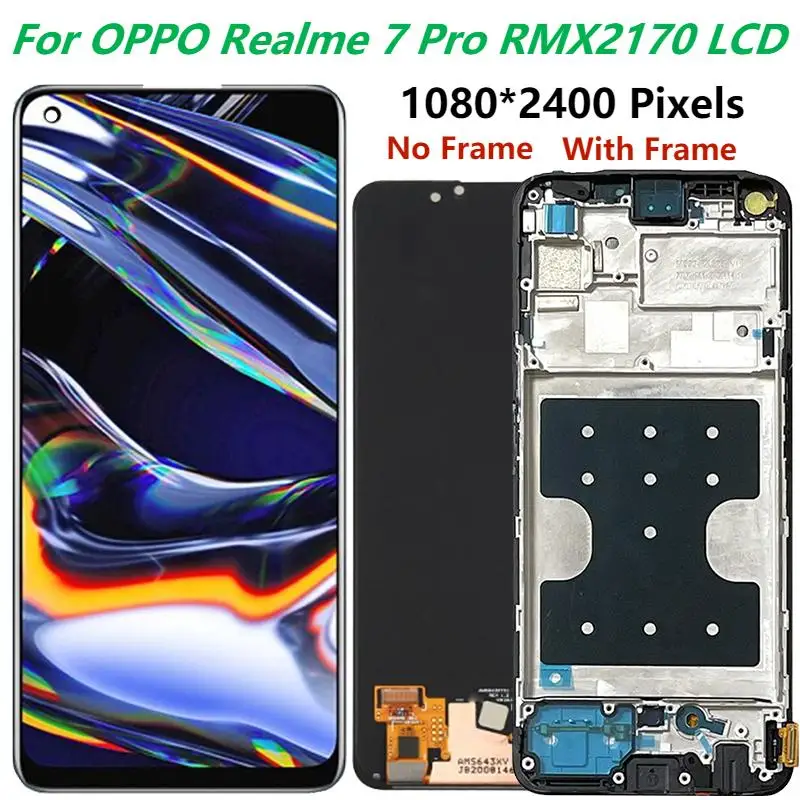 Original 6.4  Super AMOLED For Oppo Realme 7Pro RMX2170 LCD Display With Frame Touch Screen Digitizer Assembly Replacement Parts