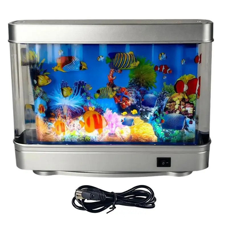 

Artificial Aquarium Fake Fish Tank Mini Aquarium Realistic Decoration Quiet Glow Light For Kids Baby Children Room Night