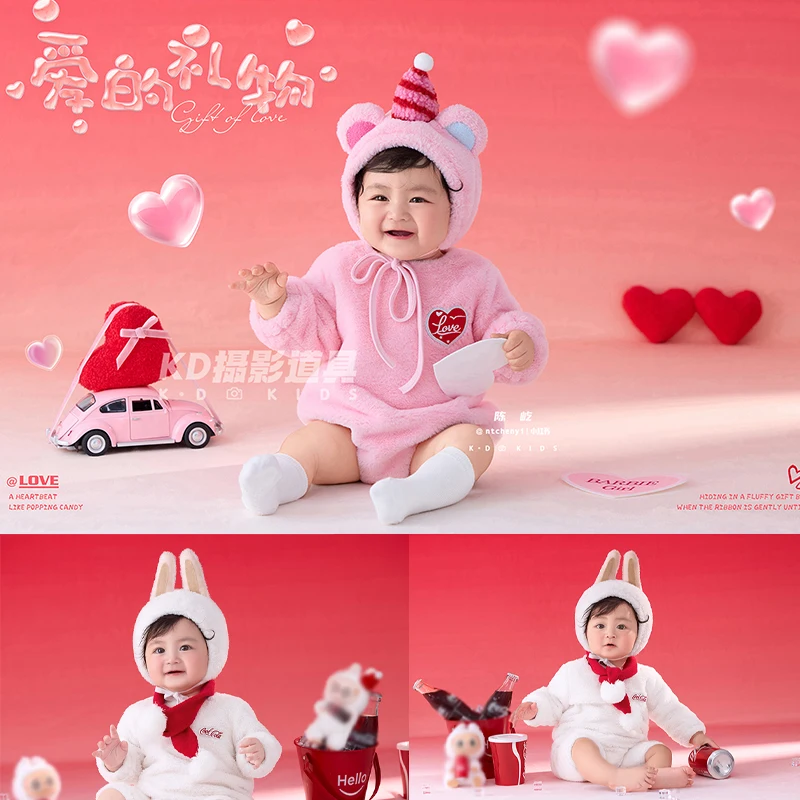 

Cute Animal Theme Baby Plush Romper Jumpsuit + Hat Newborn Photography Outfit Soft and Warm Winter Homewear for 3-4 Month Baby
