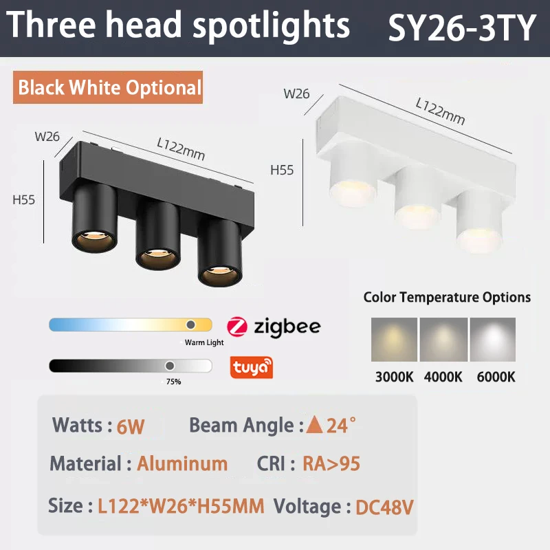 6MM Smart Tuya Zigbee Magnetisch Spoorlicht Dimbaar 48V Ultradunne Rail Opbouwmontagesysteem Zwart Wit Slanke Magneet Spoorlamp