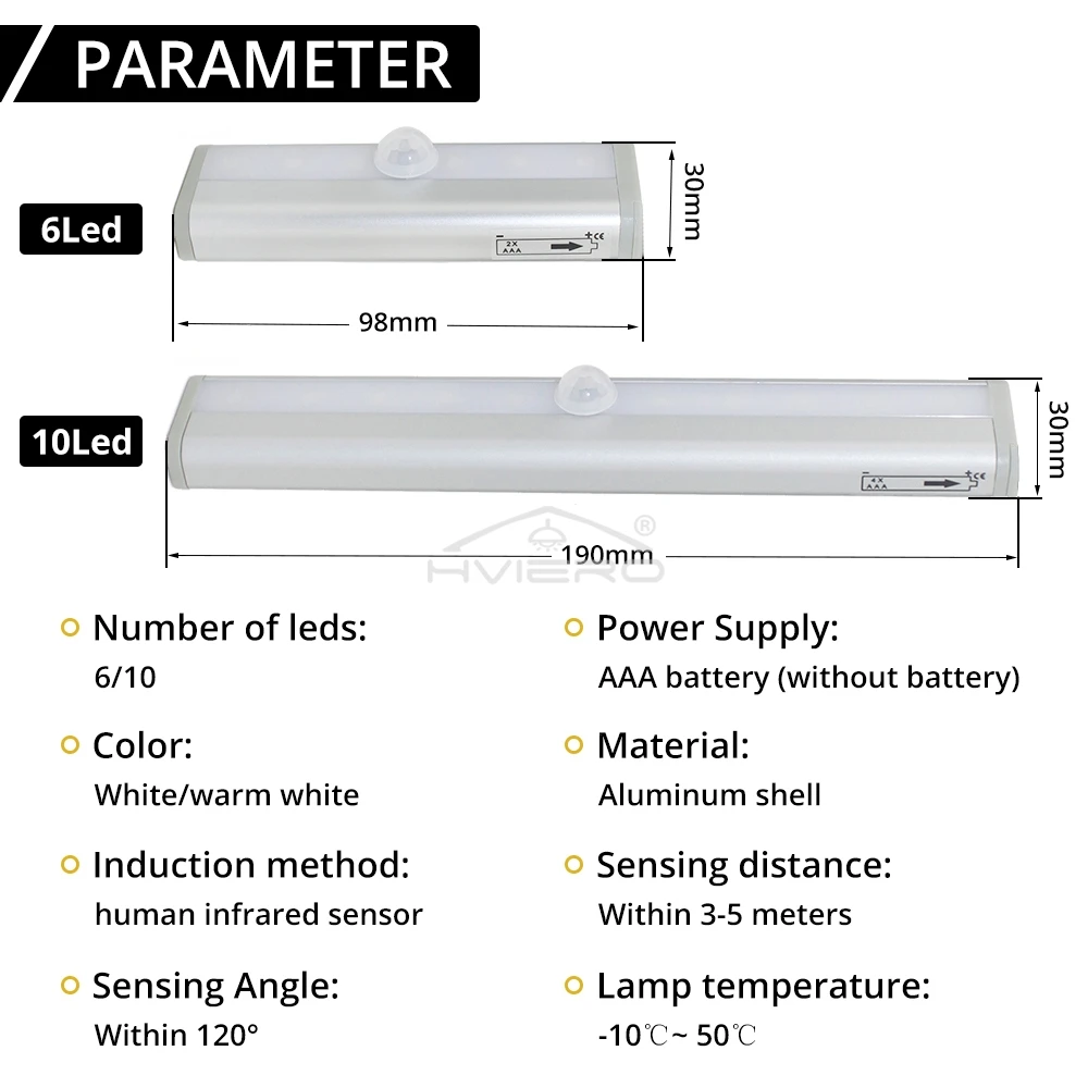 10Led PIR Motion Sensor night Light Cupboard Wardrobe Bed Lamp Under Cabinet Room Reading dormitory Closet Stairs Kitchen Home