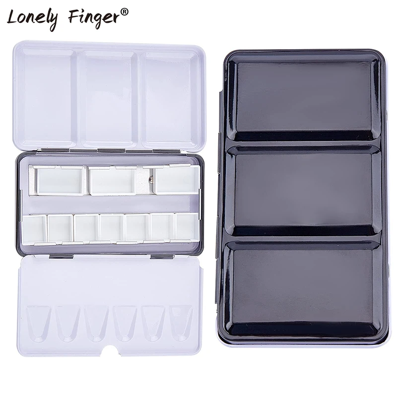 Empty Watercolor Tin Palette Small Set with 7pcs Half Pans and 3pcs Full Pans for Travel Watercolor Palette Box Case