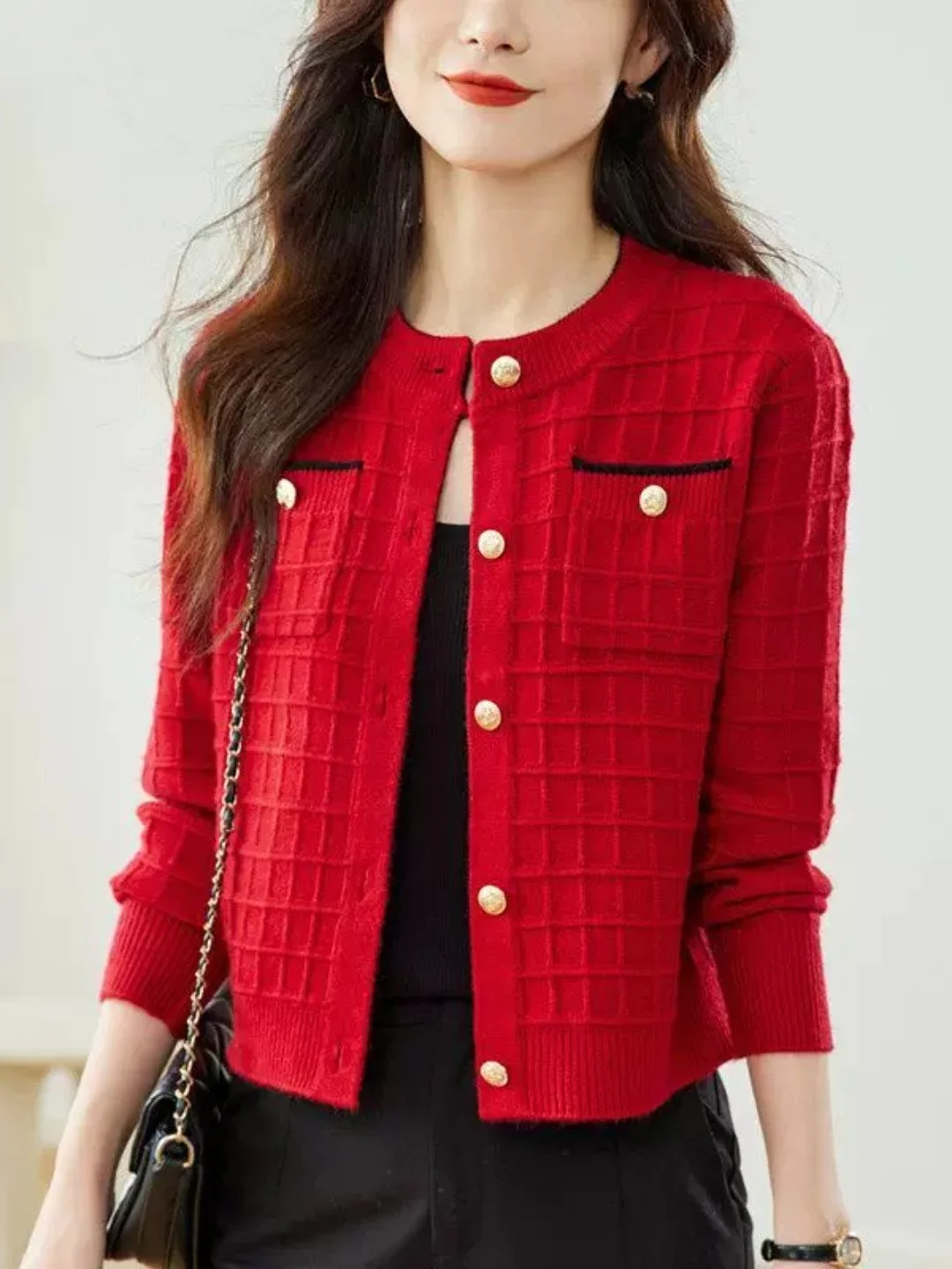 Slim Fit Short Knitted Cardigan Women's Fashion High Waist Thin Sweater Spring Autumn Open Front Casual Style Regular Sleeve
