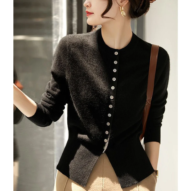 Autumn Winter Elegant Fashion Solid Simple Sweater Cardigan Top Women Long Sleeve All-match Buttons Coat Ladies Knitting Jacket