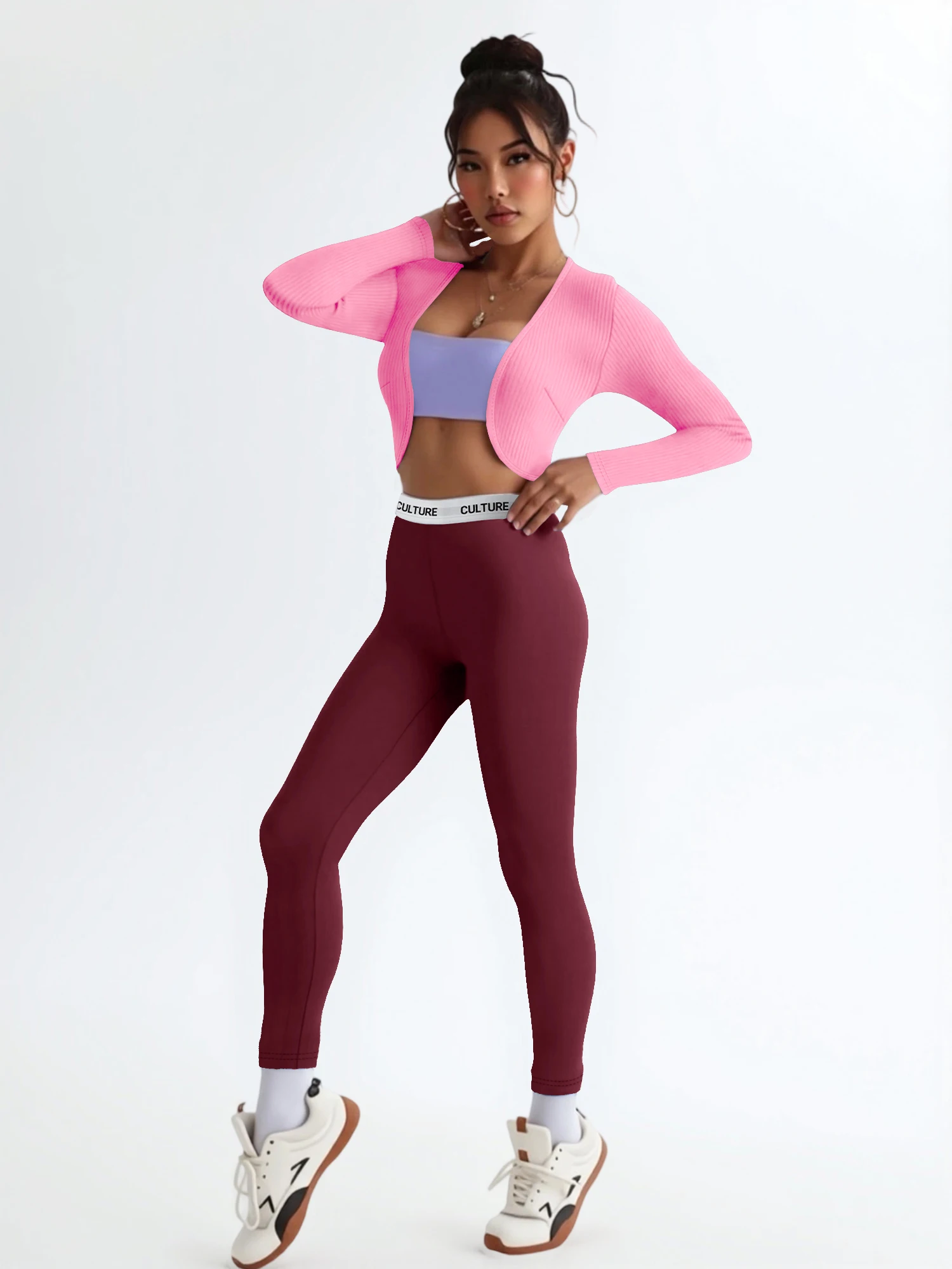 

Элитный женский спортивный костюм с ребристой текстурой: укороченный топ с длинным рукавом и леггинсы с высокой талией, мягкие, эластичные, приятные к телу, для фитнеса