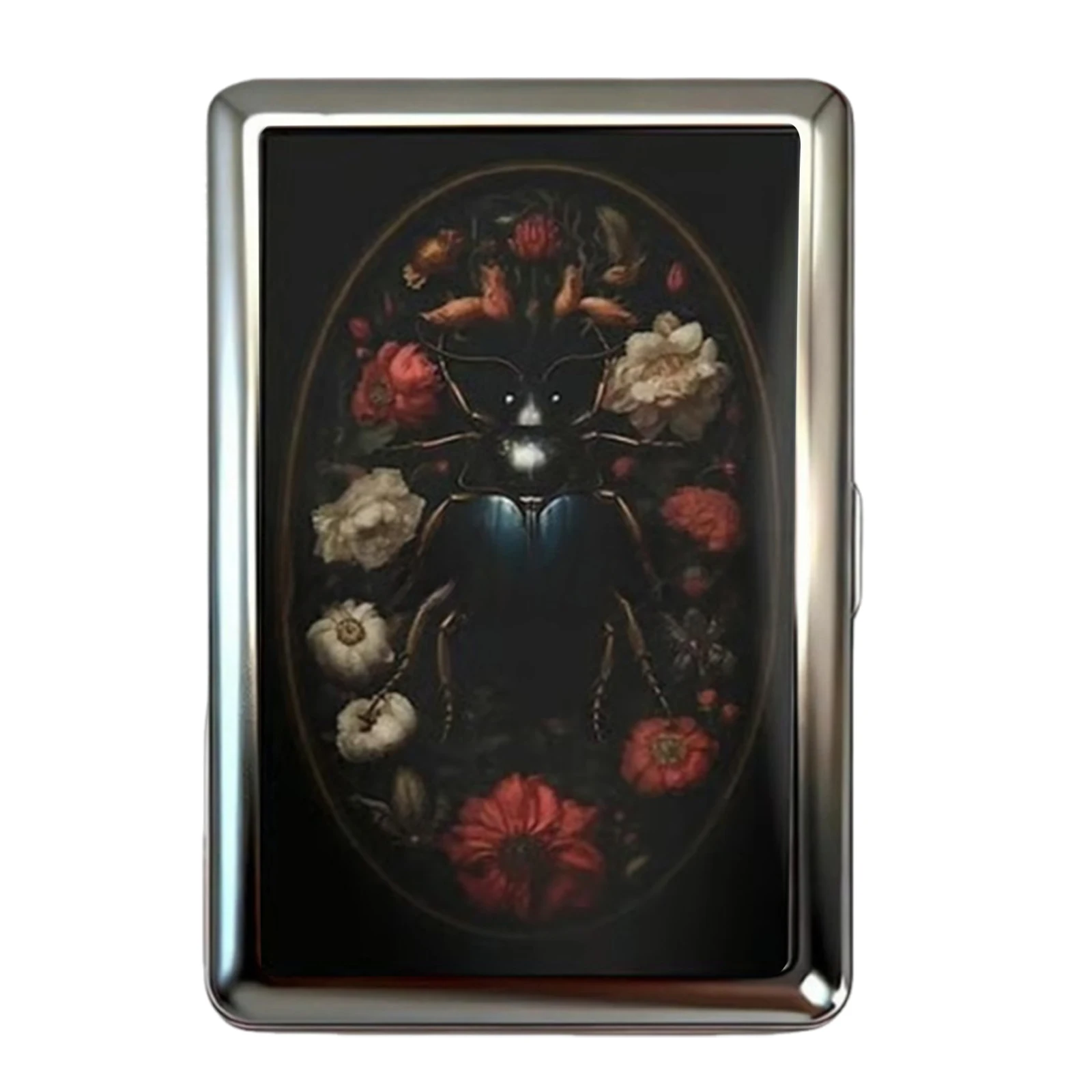 Multi-function Card Holder with Easy Snap Art Deco Illustration Versatile Metal Cigarette Case Vintage-Style Gift for Him & Her