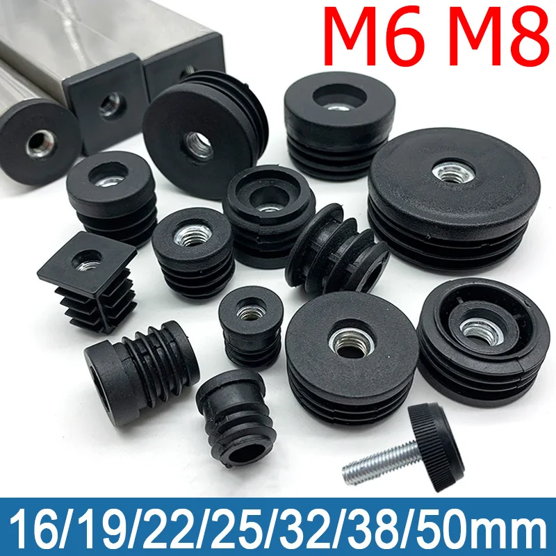 1/4/10szt M6 M8 Czarne okrągłe plastikowe zaślepki do rur Regulowana śruba Podkładka pod nóżkę mebli Zaślepki 16 19 20 22 25 30 38 50mm
