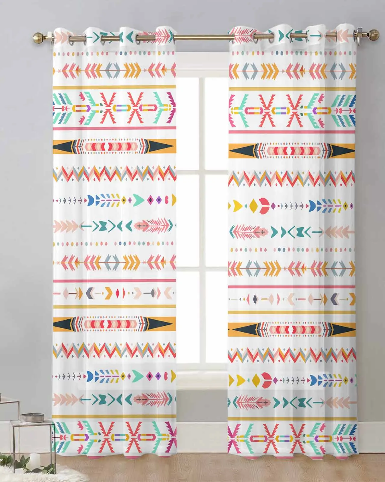 

Aztec Navajo Flower Grass Tribe Bedroom Voile Curtain Window Treatment Drapes Tulle Curtains for Living Room Sheer Curtains