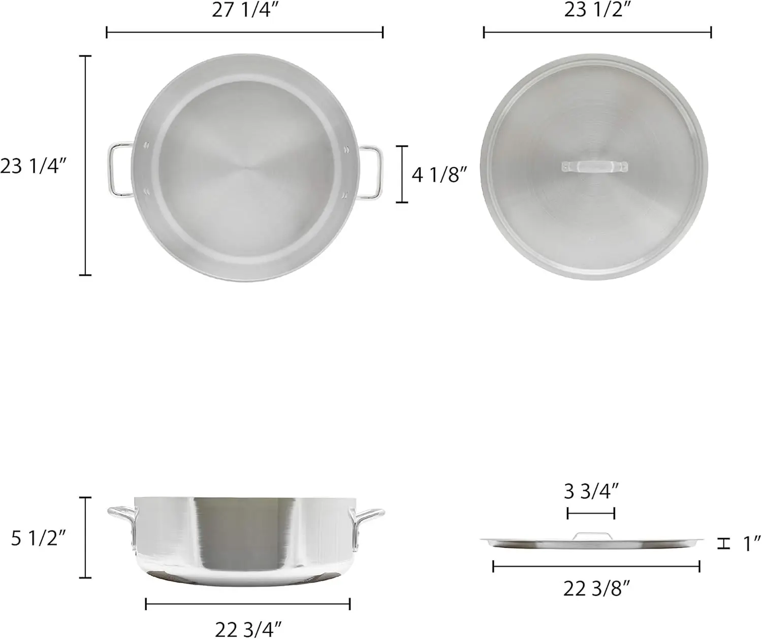 Group ALSKBP008 Brazier Pot, 40 quart capacity, with cover, 6 mm thick, extra heavy, flat bottom, aluminum, mirror-finis