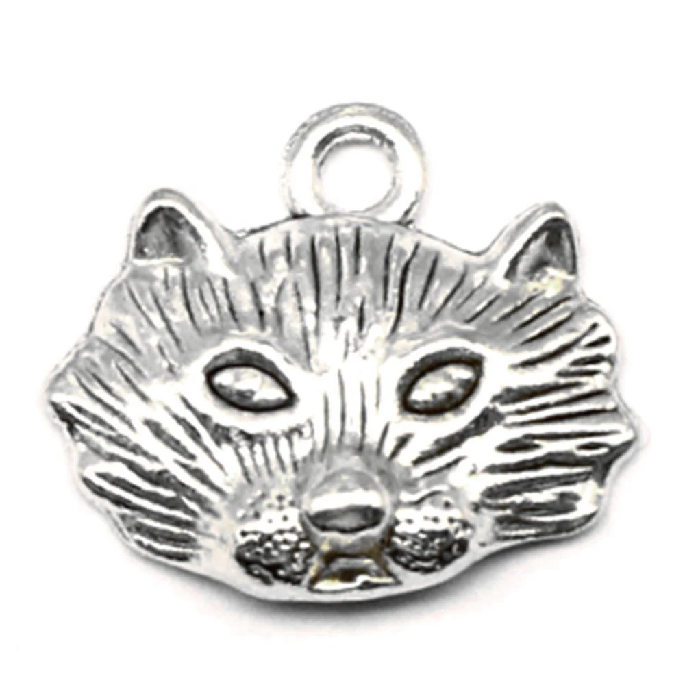 Wolf Head Charms Pendants For Jewelry For Crafts Jewelri For Woman 17x19mm 10pcs Antique Silver Color