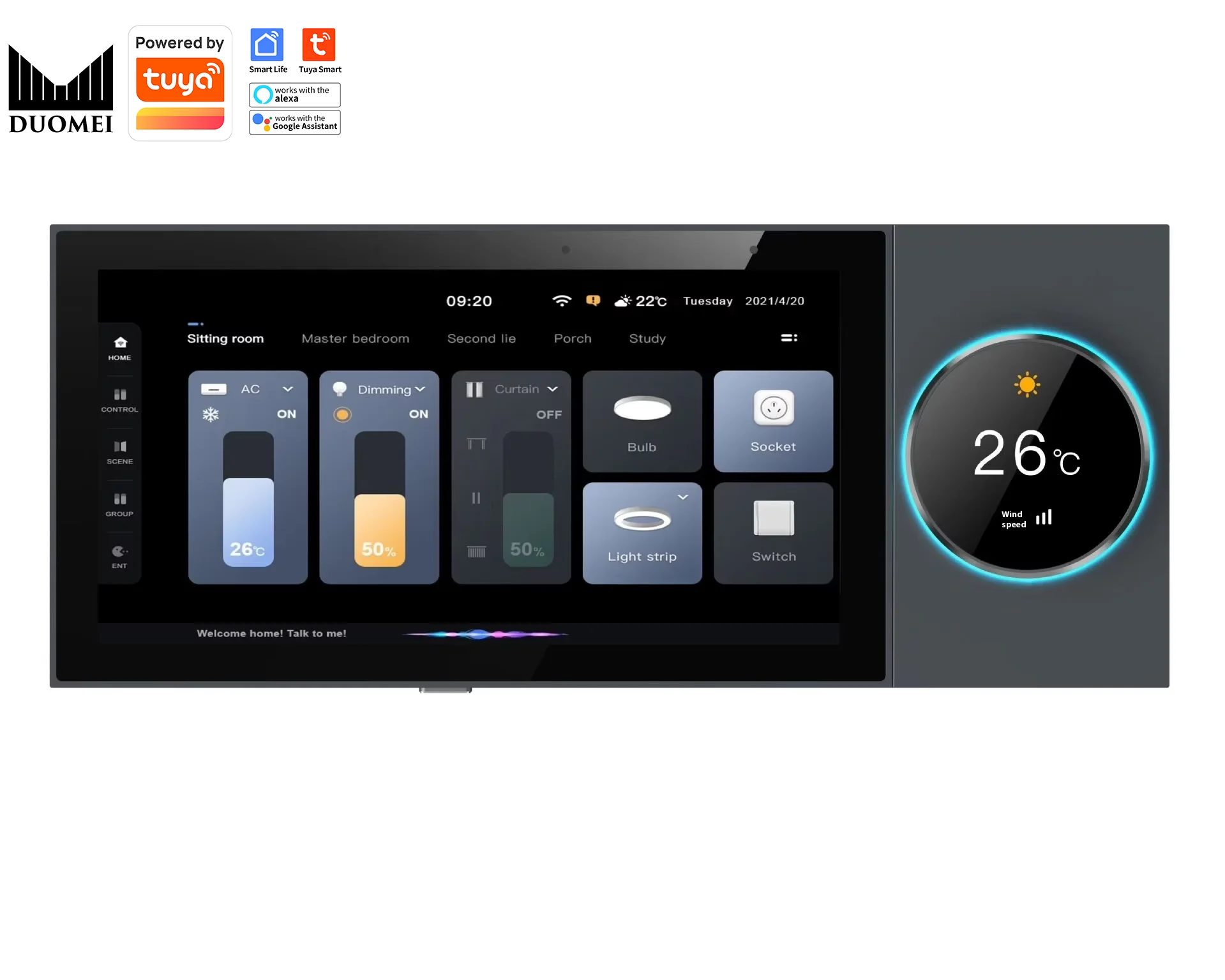 

DUOMEI Smart Home System Tuya WiFi Zigbee 6-Inch Touch Screen Gateway Glass Knob Central Voice Control Switches Max 16A Current