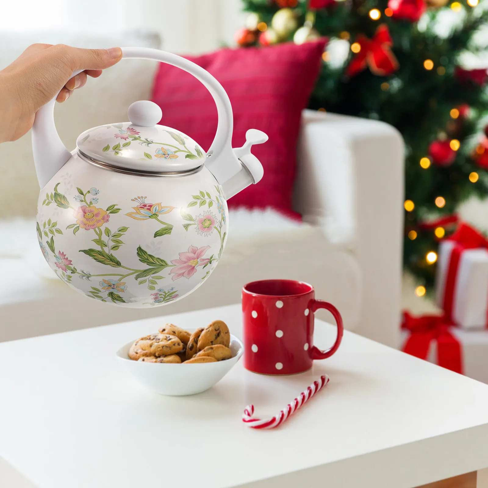 Stovetop Enamel Tea Kettle Whistling Water Kettle for Home Kitchen Office Induction Gas Flame Thickened Insulated Long Heat