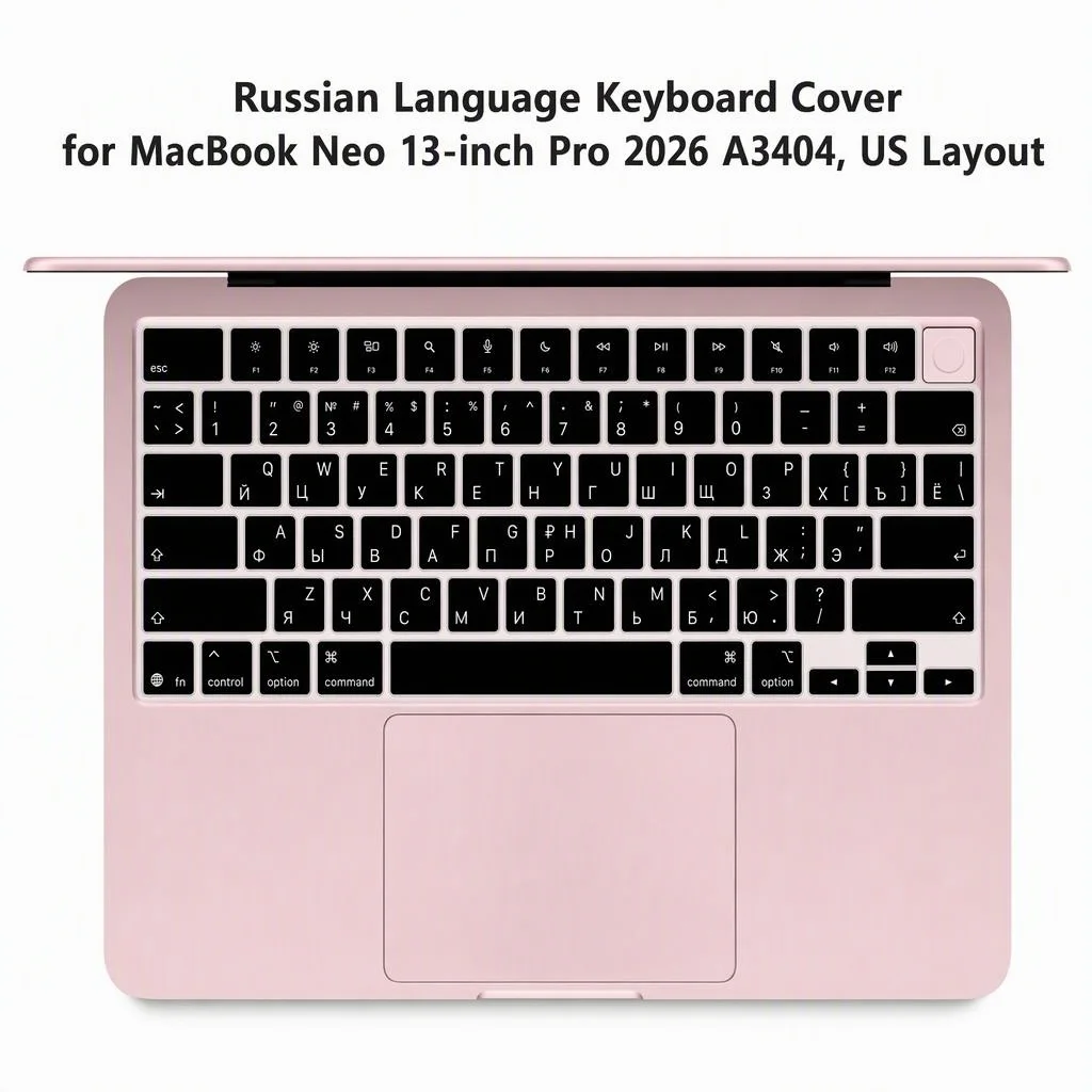 Black Silicone Keyboard Cover, with Russian & Korean Print, for MacBook Neo 13 inch (A18) Pro 2026 A3404 (512GB, With Touch ID)