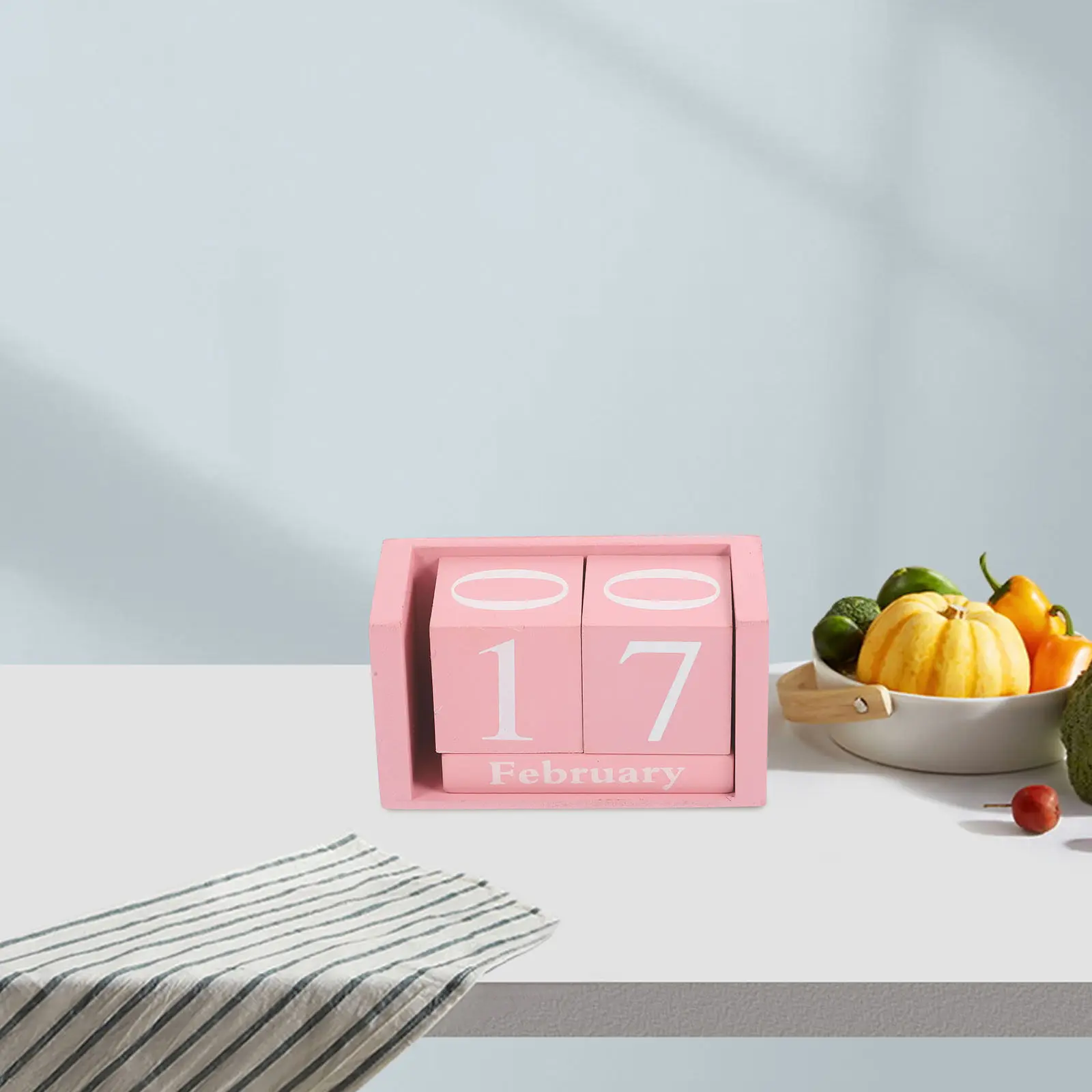 Pink Wooden Calendar Perpetual Blocks Manual Adjustable Date Display Desk Decoration for Home Office Date Calendar