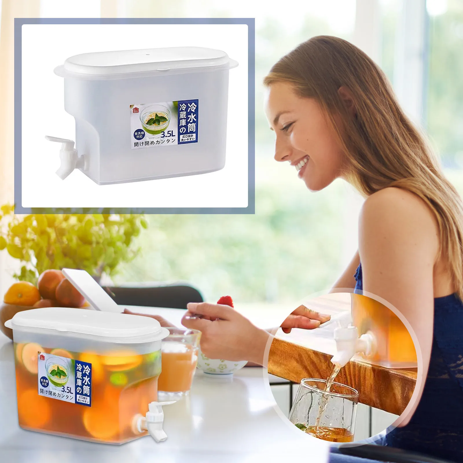 Water Kettle With Faucet Beverage Dispenser Cold Juice Lemonade Drinks Bucket Liquid Storage Tank Outdoor Fridge Organizers