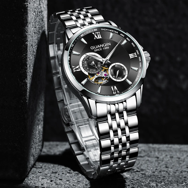 GUANQIN Mechanical Watches for Man Small Second Subdial Sports Edition 30M Water Resistance Luminous Men's Wrist Watch for Gifts
