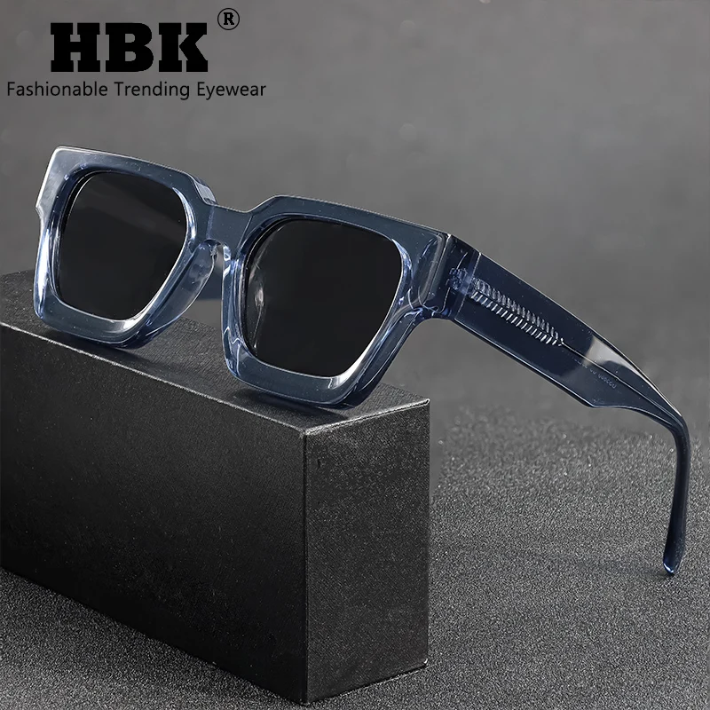 

HBK TAC Thick Crystal Acetate Square Sunglasses Men High Quality Polarized Driving Sun Glasses Women Designer Oculos UV400 Case