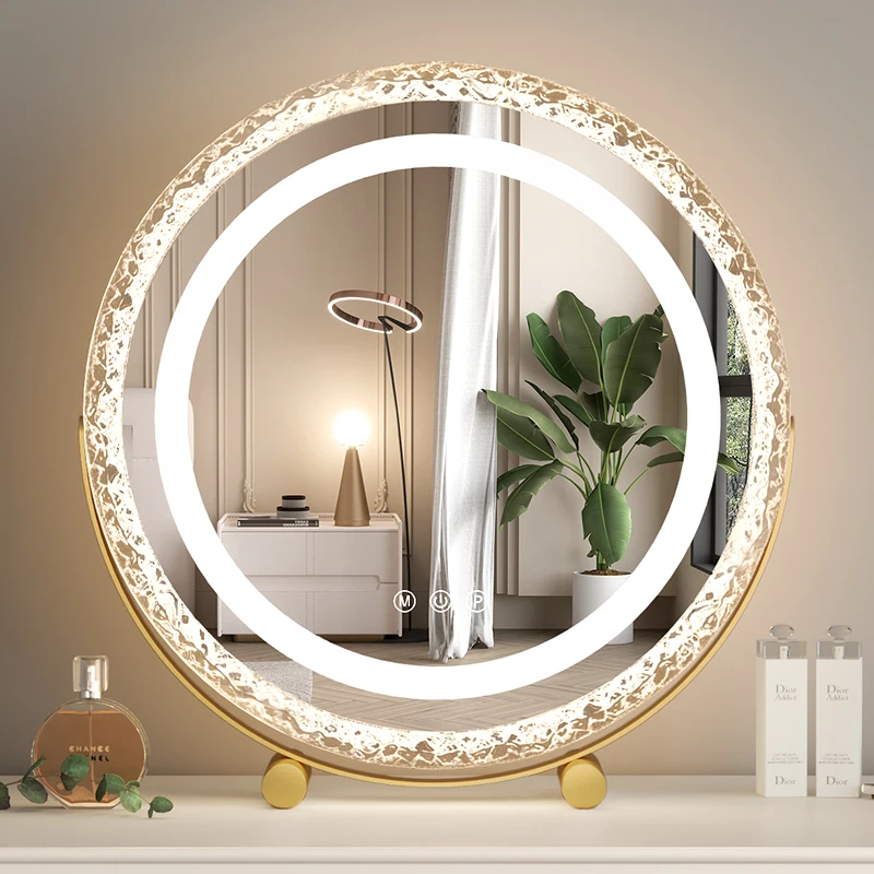 Makeup mirror with lamp dresser led lamp desktop desktop crystal vanity mirror light luxury smart touch fill light mirror