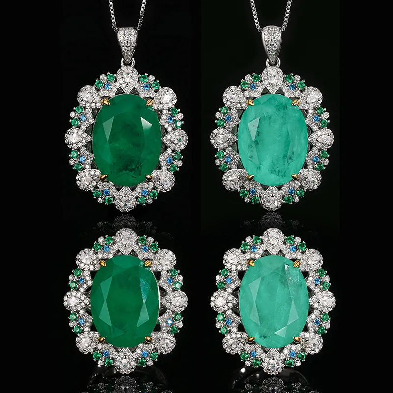 

Oval Cut Paraiba Green Gemstone Macrame Pendant Necklace Adjustable Ring Luxury CZ Wedding High Quality Jewelry for Women Gift