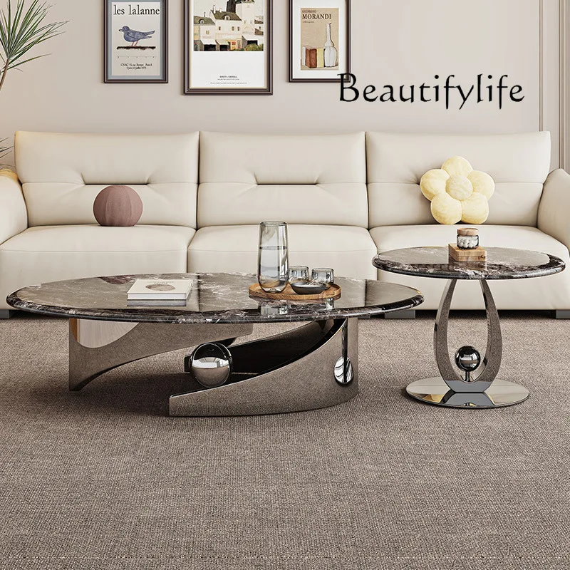 Italian medieval oval coffee table living room small apartment microcrystalline stone coffee table