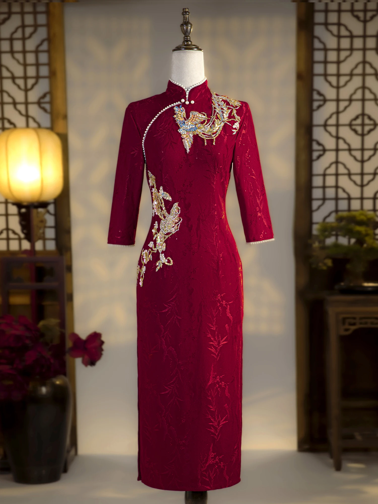 

Red Wedding Dr Long Sve Phoenix Embroidery High End Ele Engagement Ceremony Dr for Brides