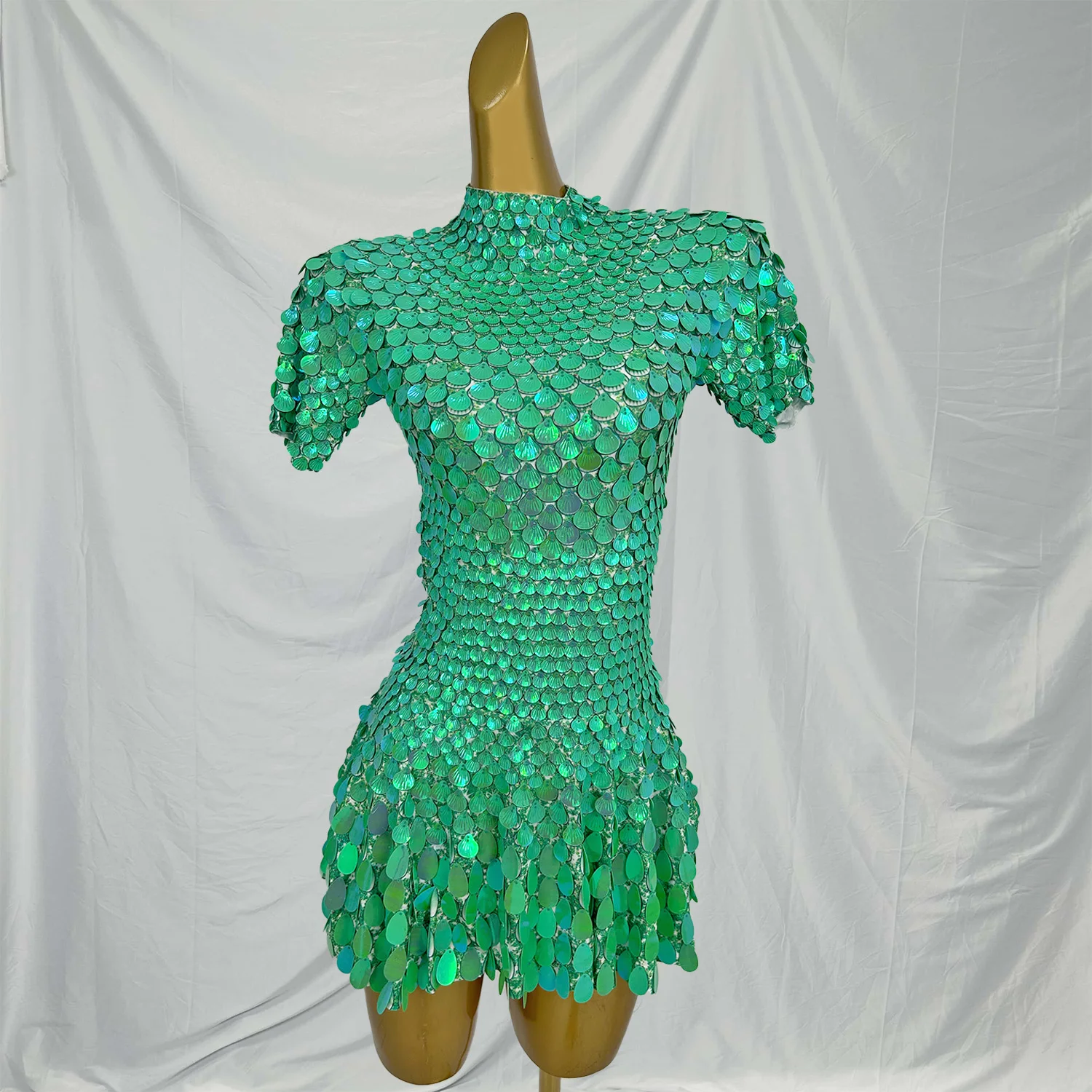 Jinsique sexy glanzende shell pailletten bodysuit jurk luxe hoge kwaliteit nachtclub dansvoorstelling kleding verjaardagsfeestje jurken