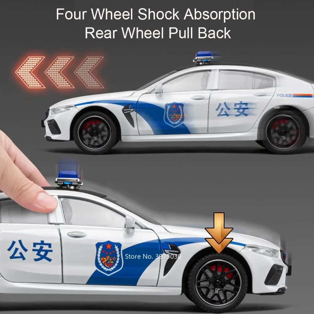 1/24 سبيكة دييكاست M8 نماذج سيارات الشرطة اللعب عجلة التراجع الإطارات المطاطية المركبات ضوء الصوت سيارة الشرطة الأولاد جمع الهدايا