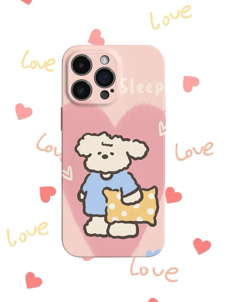 Ins Home Dog Pink Love Phone Case for IPhone 15 14 11 12 13 Pro Max 13 Mini Korean Gothic Cool Phone Case for IPhone XR XS MAX