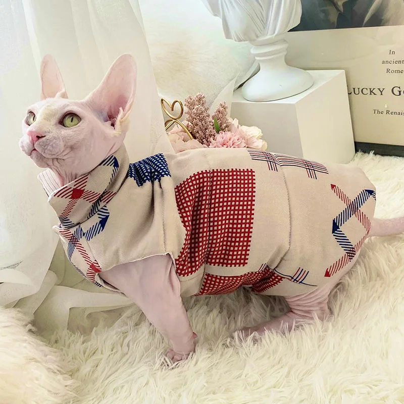 Fleece Sweatshirt Coat Suit for Sphynx Cat in Winter Thick Warm Costume for Kittens Soft Double-sided Jacket for Devon