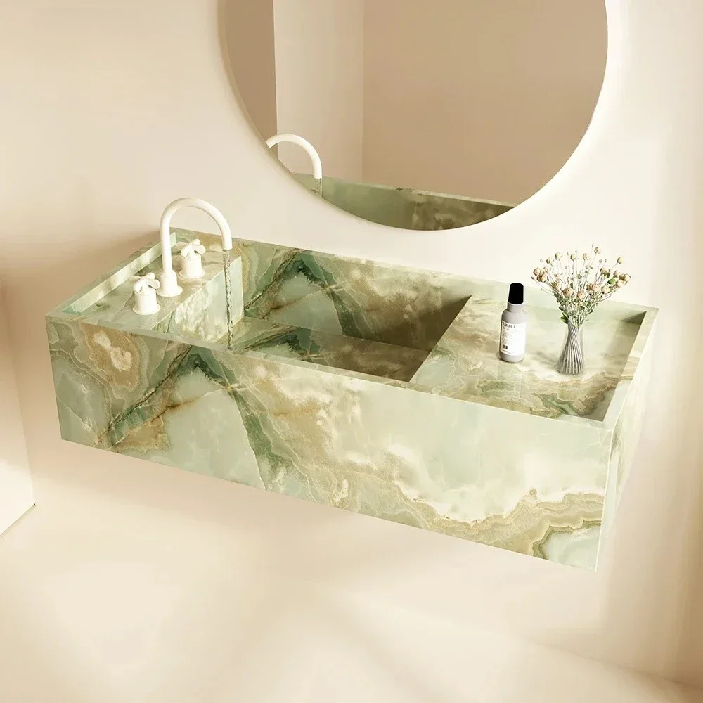 القرون الوسطى الرجعية الياقوت الرخام الفاخرة حجر لائحة غسل اليدين والوجه خزانة حمام مصمم الأزياء