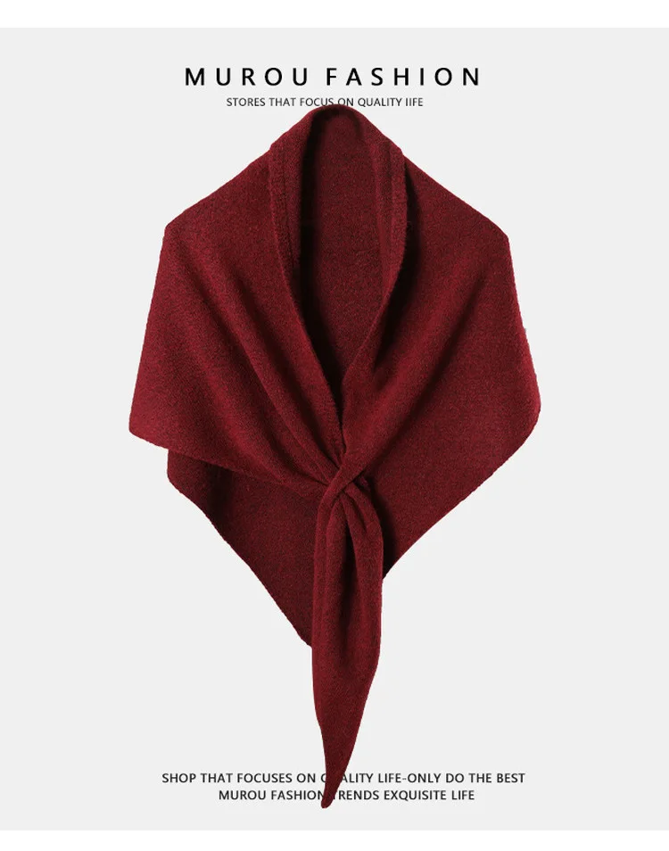 وشاح نسائي كاجوال من مزيج الصوف على شكل مثلث بلون سادة لخريف وشتاء دافئ لحماية الرقبة غطاء غرفة مكيف الهواء