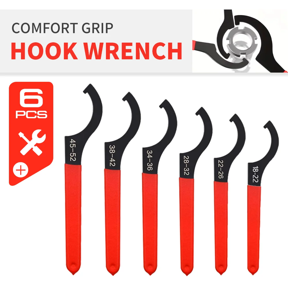 Professionele haaksleutel, antislip handvat, halvemaanvormige universele haaksleutel, koolstofstaal, voor ronde moer C-type en watermeterdeksels, autoreparatiegereedschap
