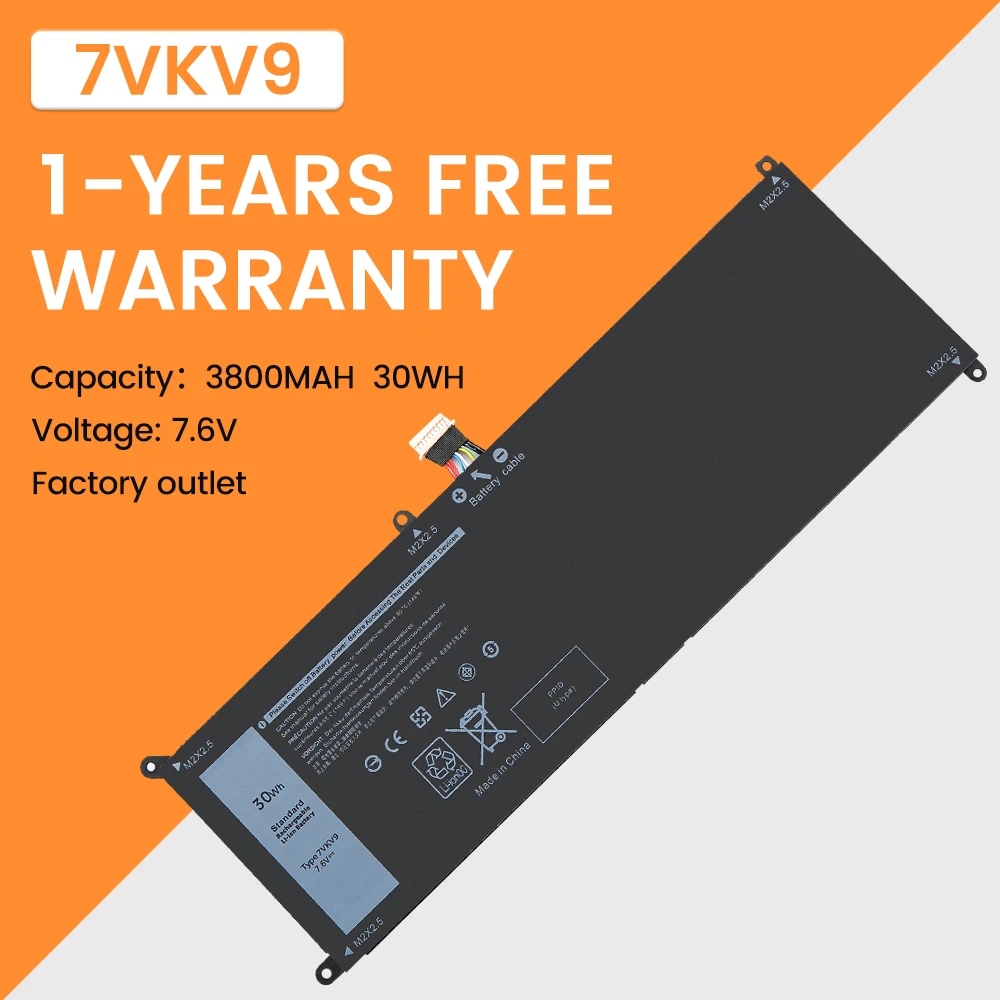 

7VKV9 9TV5X Laptop Battery for DELL Latitude XPS 12 7000 7275 9250 Series Notebook 7VKV9 7.6V 30WH