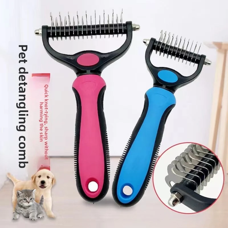 Cat Dog Hair Remover Pet Deshedding Brush Professional Grooming Tool Detangling De-matting Undercoat Rake for Long Short Hair view 2