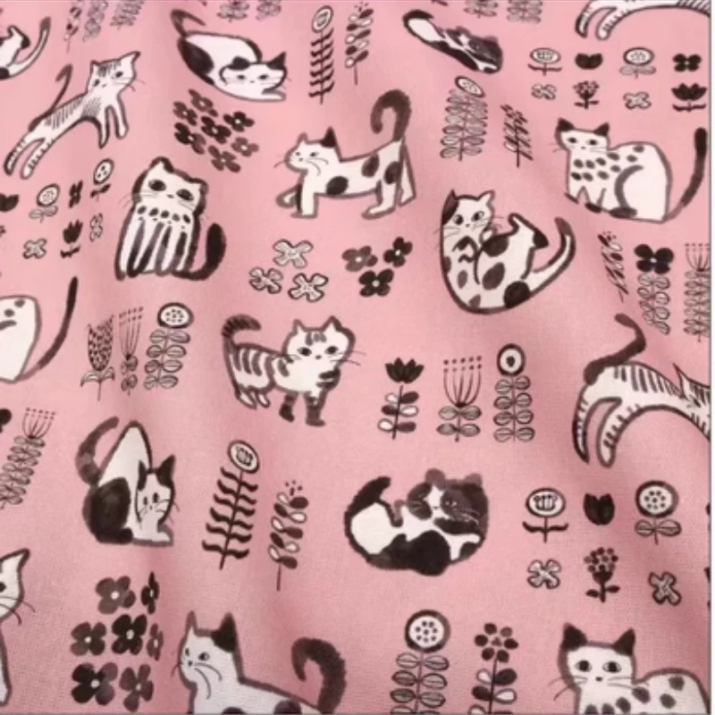 Handmade Cotton Fabric with Cute Cat Print, DIY Bag, Pillow Material, 100% Cotton, CR-1888