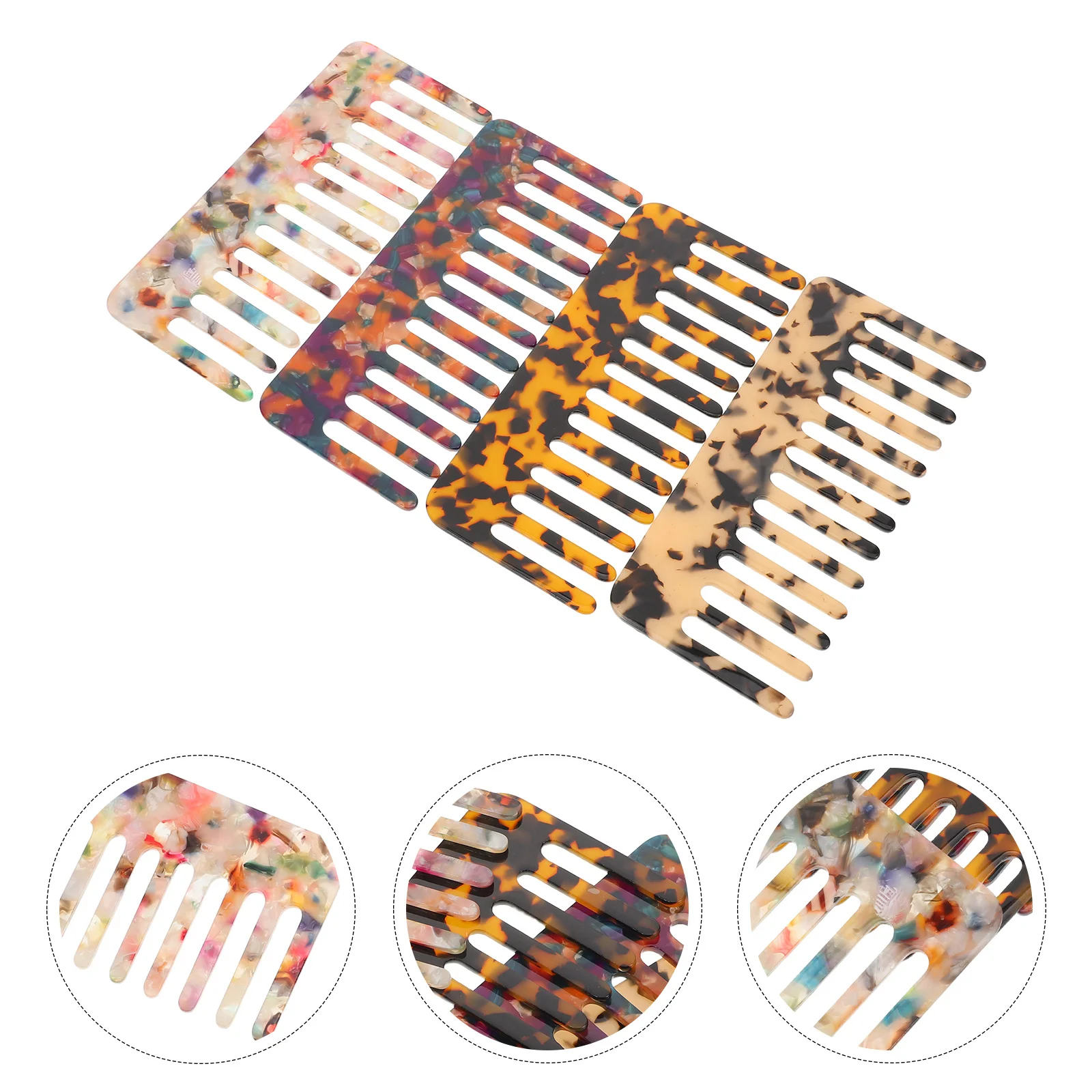 

4Pcs Anti-Static Wide Tooth Combs Cellulose Acetate Material Elegant Patterns Reduces Frizz Breakage Portable Styling