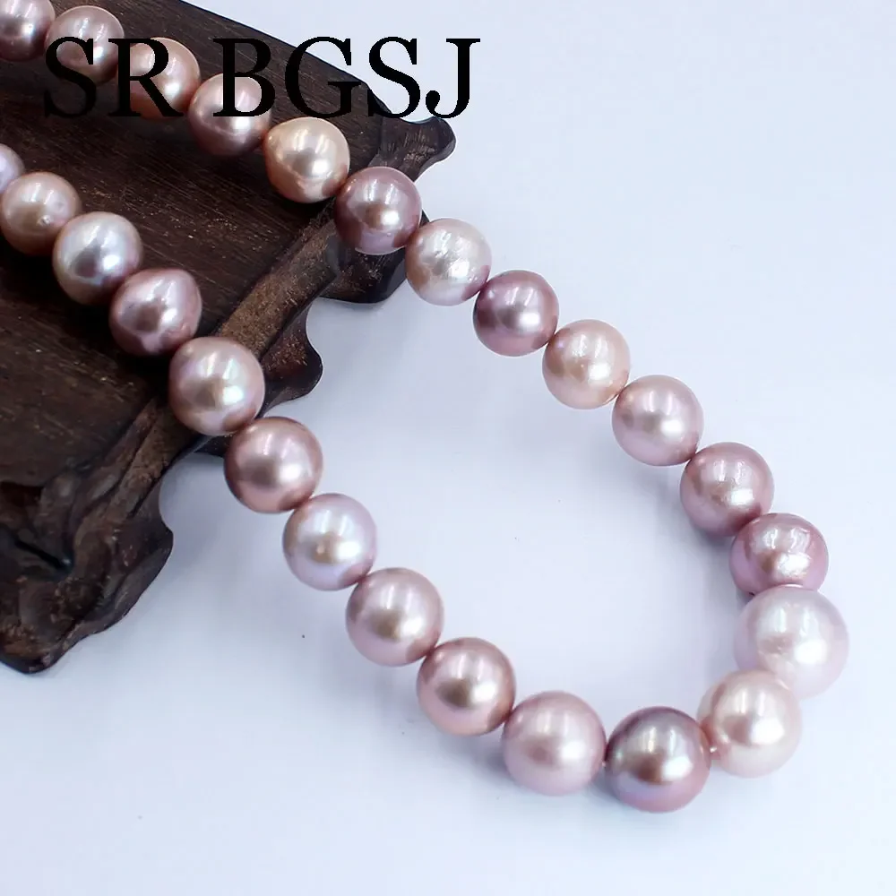 11-13mm 5A High Quality Round Purple Graduate Natural Freshwater Real Edison Pearls BeadS For Jewelry Making DIY Women Necklace