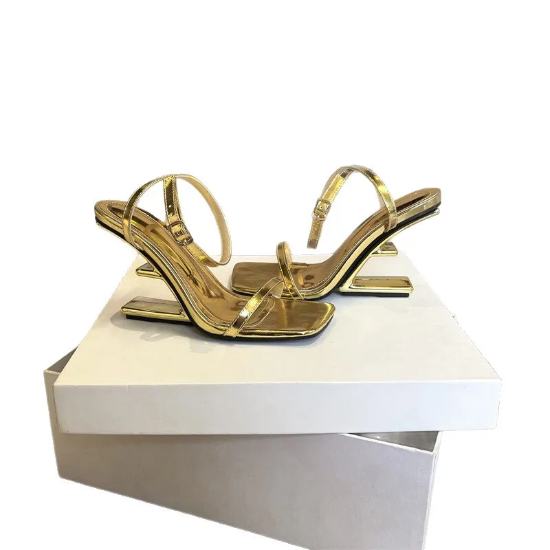 New Style Special Shaped Heel Women Sandals Summer Elegant Narrow Band Cross Strap Pumps Luxury Ankle Strap Dress Shoes Big Size