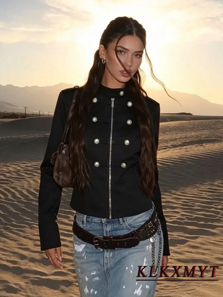 Spring Autumn Elegant Solid Color Women Jacket Fashion Zipper Long Sleeve Double Breasted Decoration Coat New