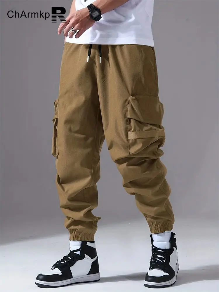 

ChArmkpR Summer Men Clothing Casual Long Pants Solid Side Pocket Casual Drawstring Waist Cargo Pant Streetwear Sweatpant Trouser