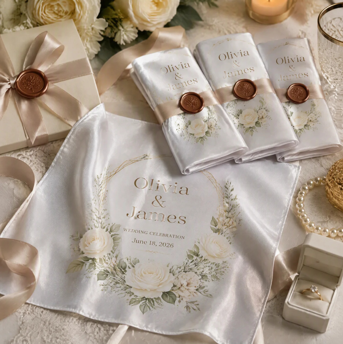 Wholesale Custom Wedding Scarf Personalized Save The Date Silk Feel Scarf Bridal Gift Small Batch Order