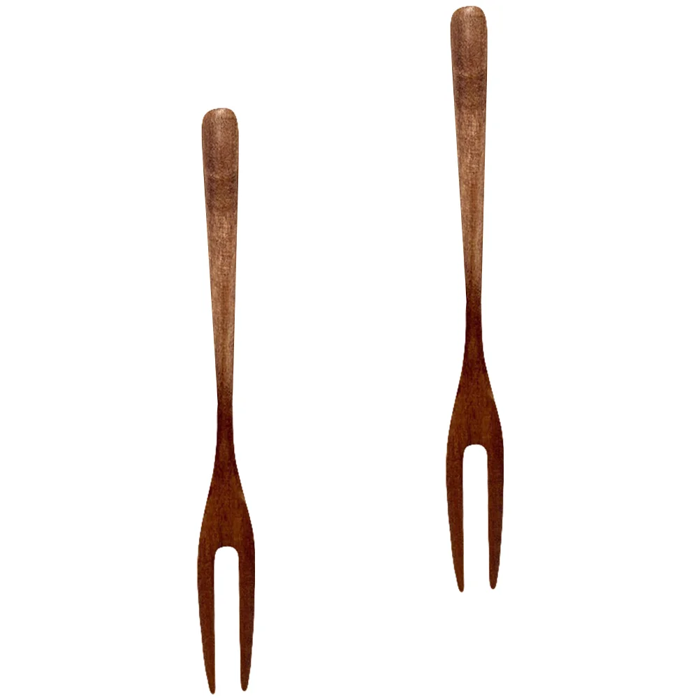 Wooden Fork Appetizer Forks Buffet Food Sandwiches Fruit Moon Cake Two-tine Tasting Serving Utensils Dinnerware