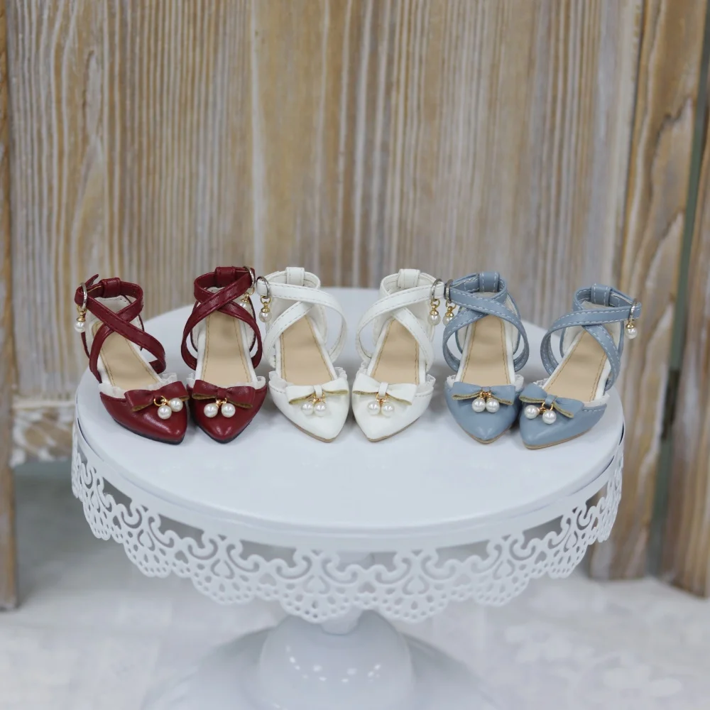 

Кукольная обувь BJD для девочек, заостренная кожаная пряжка 1/4 Grossy, элегантная красная, белая, синяя жемчужная цепочка на высоком каблуке, подарочные аксессуары для кукол