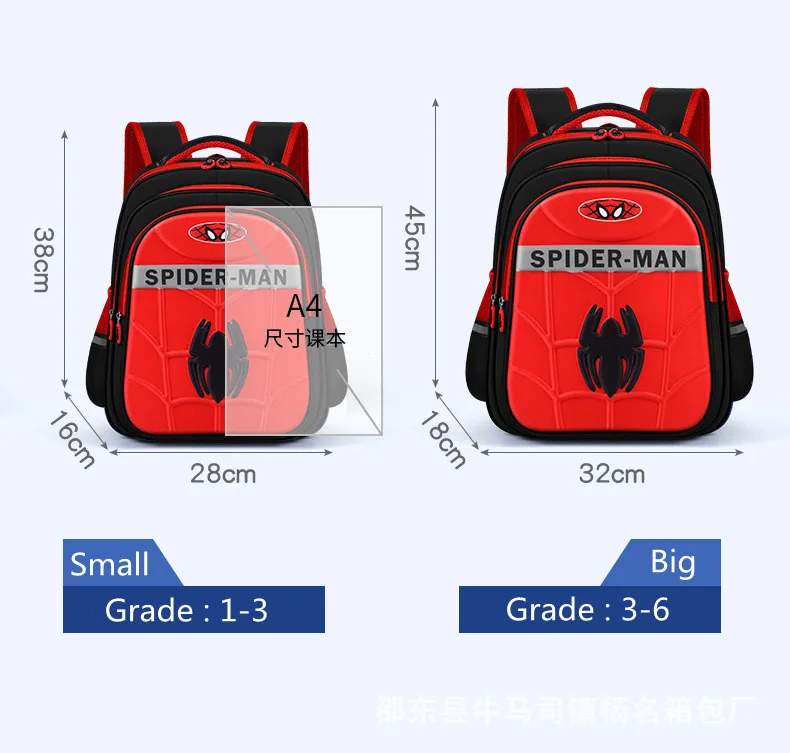 Disney Marvel Boys School Bags Grade 1-6 Spider Man Captain America Primary Student Shoulder Orthopedic Backpack Gifts Mochilas