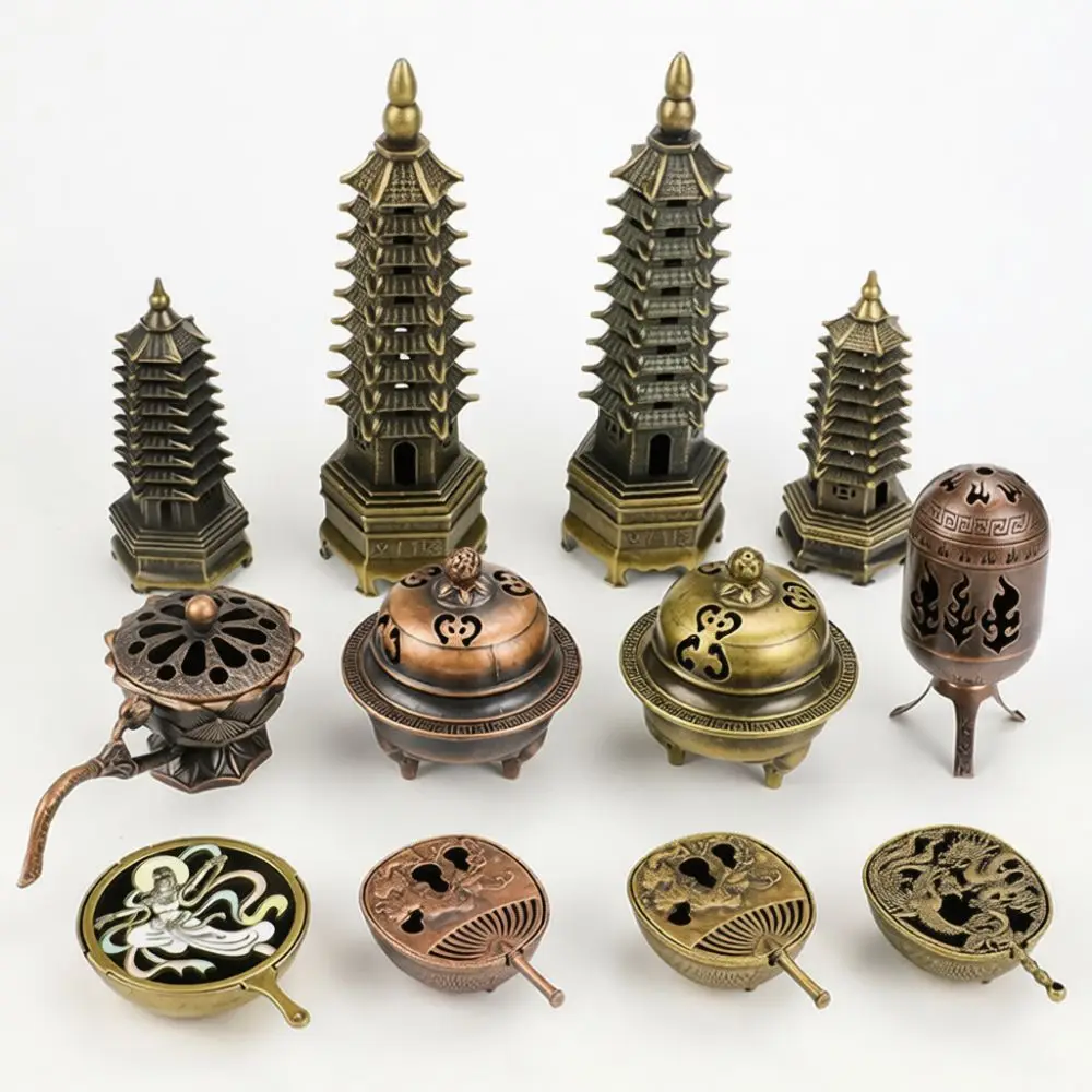 Handcrafted Zinc Alloy Incense Burner Lotus Shape Censer Household Aromatherapy Decor Zen Meditation Fragrance Diffuser Tool